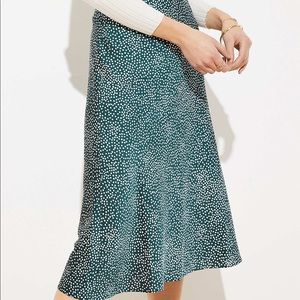 Loft Petite M/Medium Green Polka Dot Midi Skirt